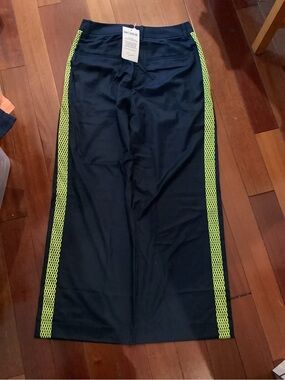 Wildfang Black wide leg trousers with Neon Lime Side Panels size 4 Brand New